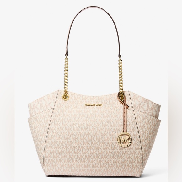 New Michael Kors Jet Set Travel Large MK Logo Chain Strap Shoulder Tote - Picture 1 of 4